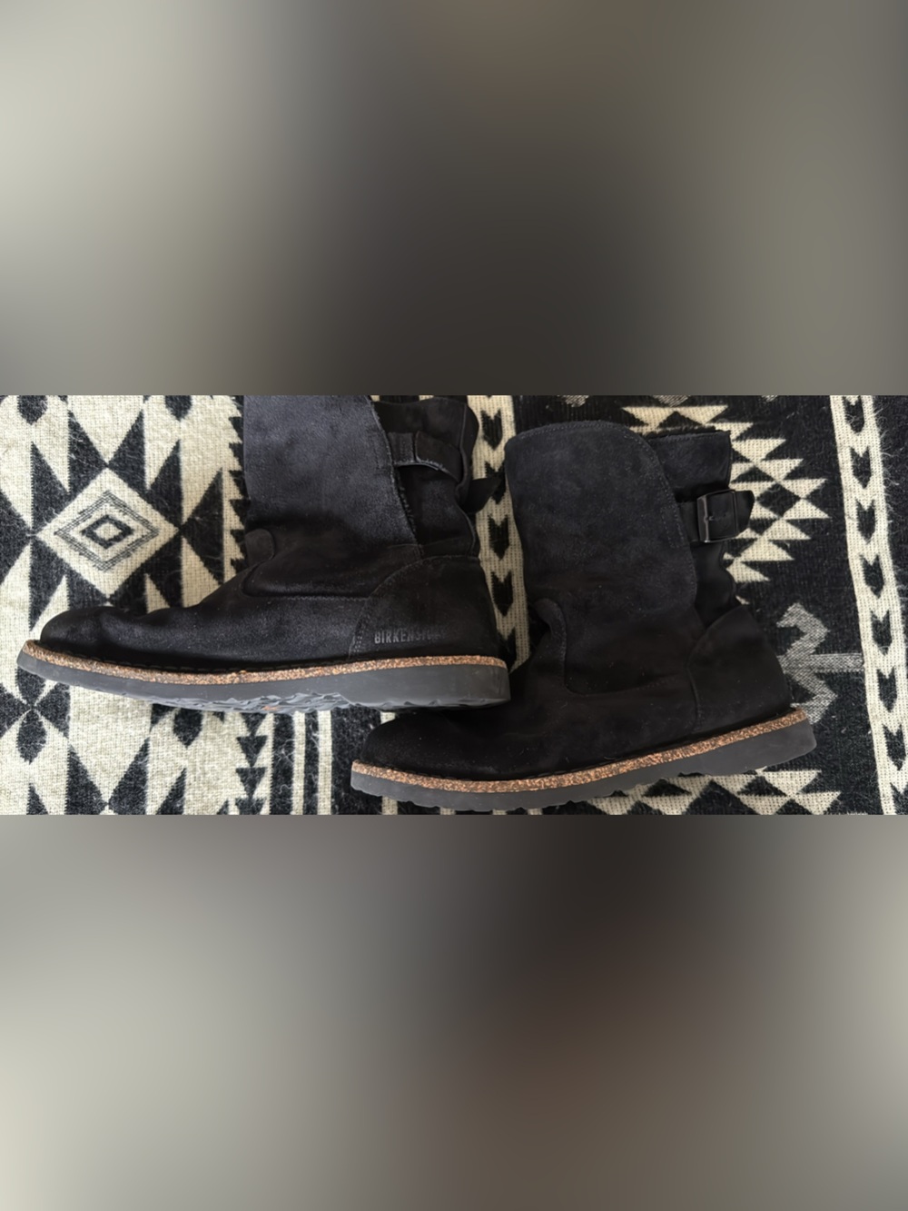Birkenstock Black Suede Mid-Calf Buckle Boots
